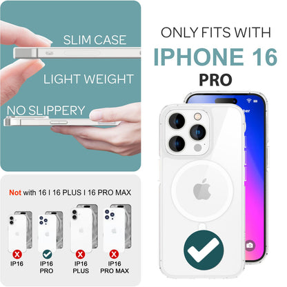 NALIA Transparentes Magnet Case für iPhone 16 Pro – MagPower System (MagSafe kompatibel) – LUMEX (Edle Glas-Optik, aber unzerbrechlich) – Marke aus Berlin
