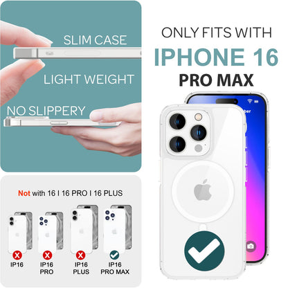 NALIA Transparentes Magnet Case für iPhone 16 Pro Max – MagPower System (MagSafe kompatibel) – LUMEX (Edle Glas-Optik, aber unzerbrechlich) – Marke aus Berlin