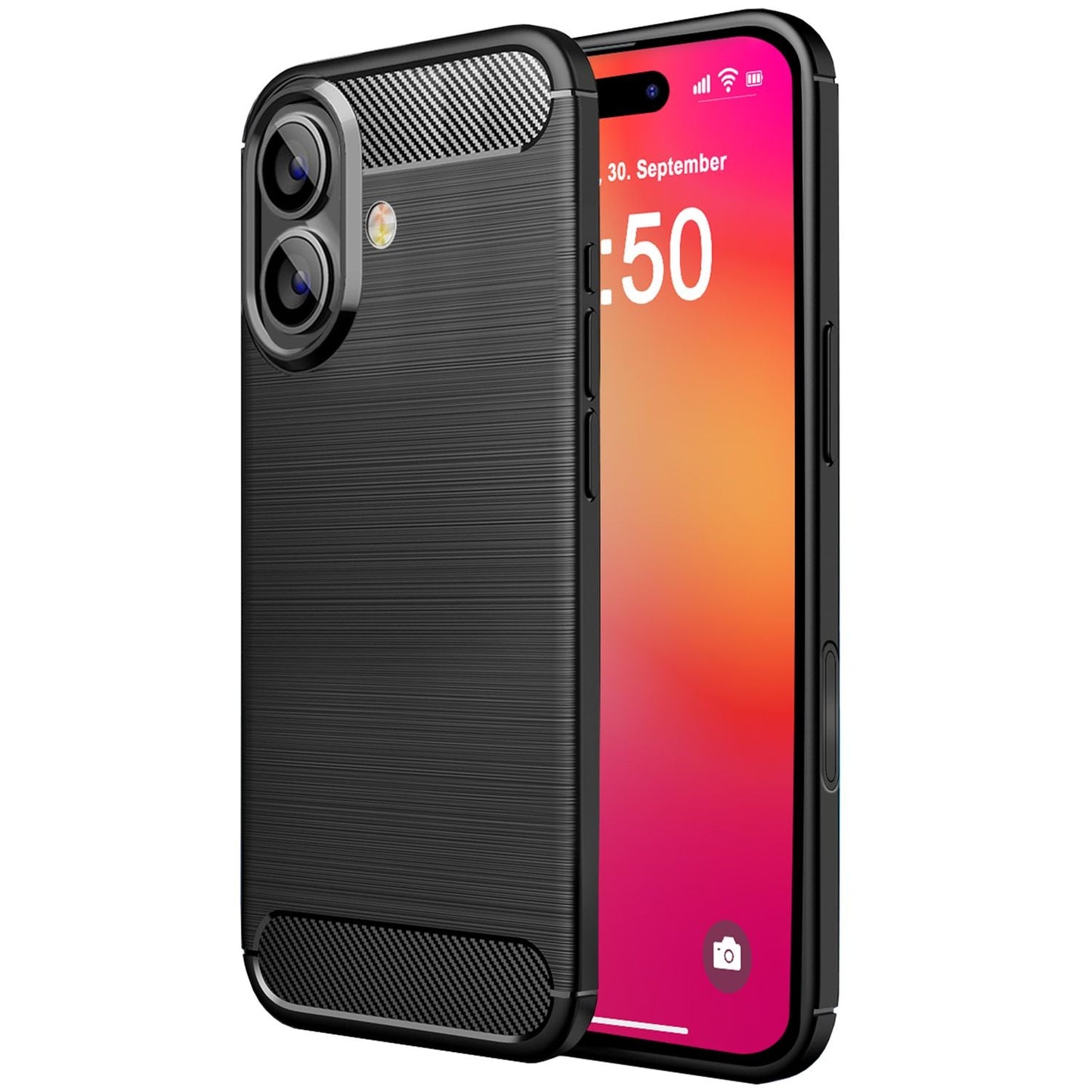 NALIA Silikonhülle für iPhone 16 – Rutschfest & Matt – VORTEX (Gebürstete Optik & Carbon Design) – Marke aus Berlin