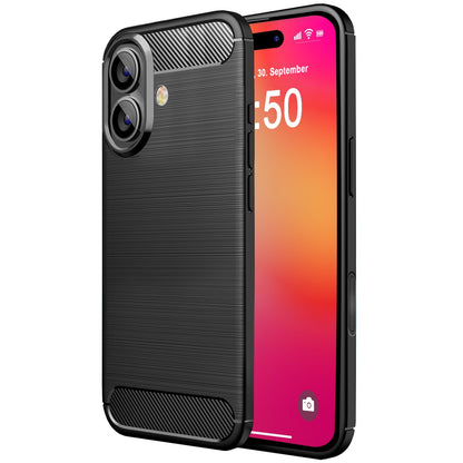 NALIA Silikonhülle für iPhone 16 Plus – Rutschfest & Matt – VORTEX (Gebürstete Optik & Carbon Design) – Marke aus Berlin
