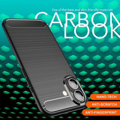 NALIA Silikonhülle für iPhone 16 Plus – Rutschfest & Matt – VORTEX (Gebürstete Optik & Carbon Design) – Marke aus Berlin