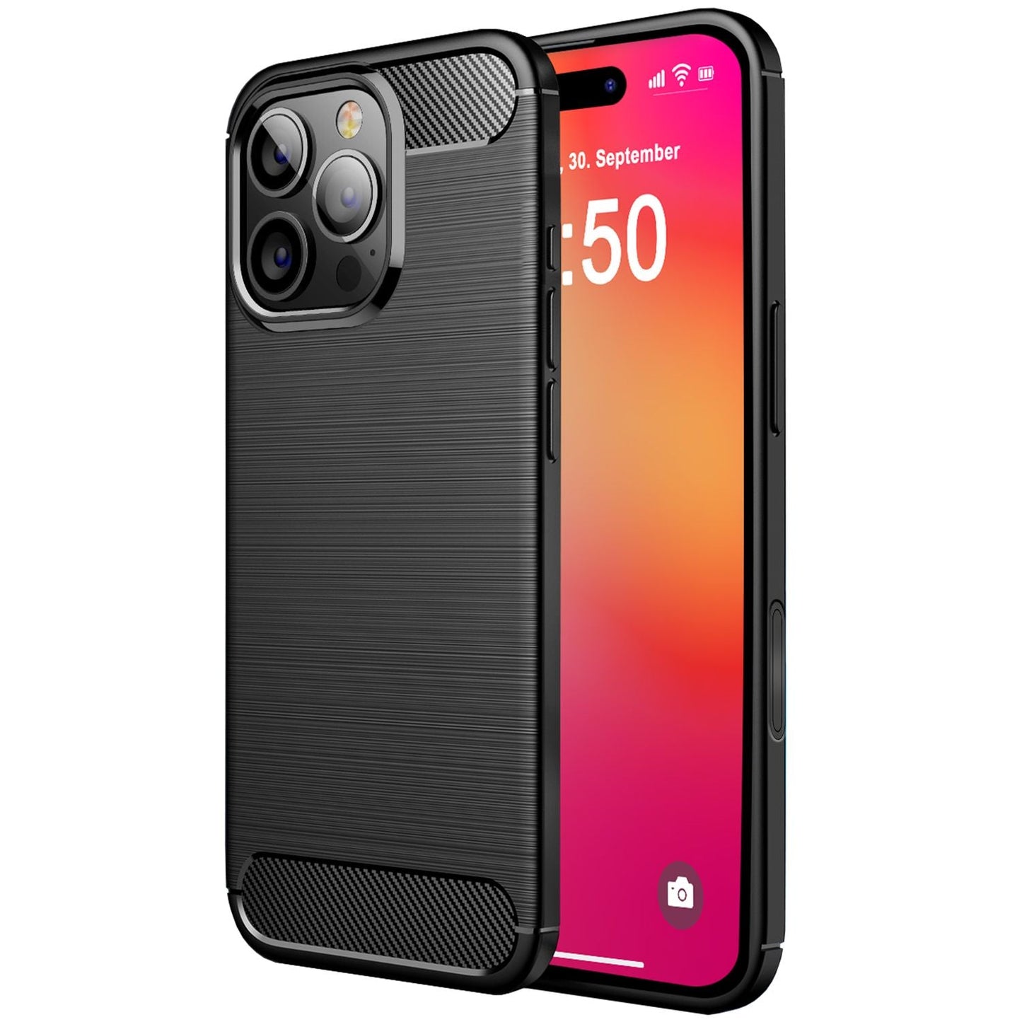 NALIA Silikonhülle für iPhone 16 Pro Max – Rutschfest & Matt – VORTEX (Gebürstete Optik & Carbon Design) – Marke aus Berlin