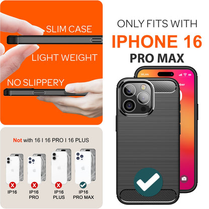 NALIA Silikonhülle für iPhone 16 Pro Max – Rutschfest & Matt – VORTEX (Gebürstete Optik & Carbon Design) – Marke aus Berlin