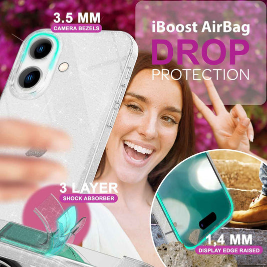 NALIA Glitzerhülle für iPhone 16 – Funkelndes Silikon Case – DAZZLIN (Transparent & Stoßfest) – Marke aus Berlin
