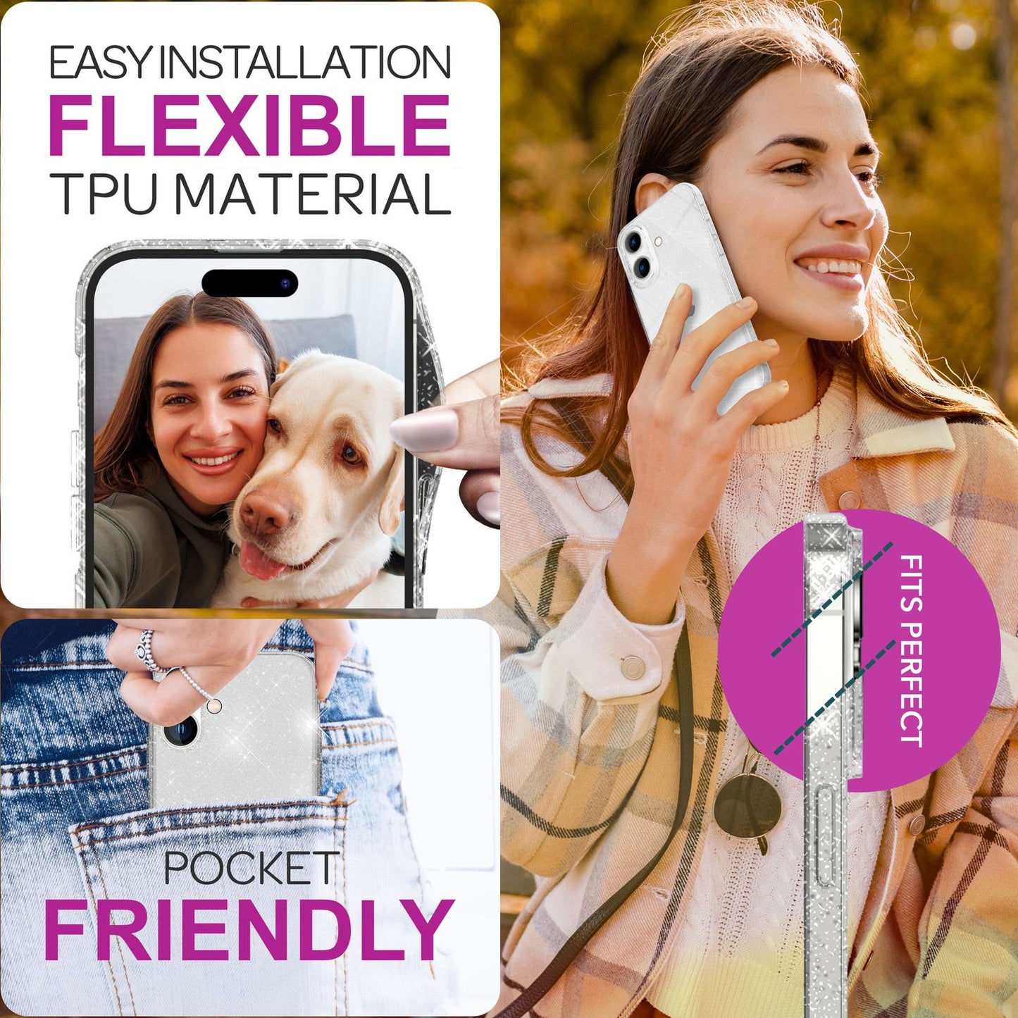 NALIA Glitzerhülle für iPhone 16 – Funkelndes Silikon Case – DAZZLIN (Transparent & Stoßfest) – Marke aus Berlin