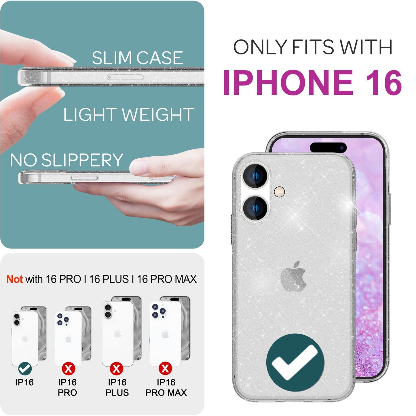 NALIA Glitzerhülle für iPhone 16 – Funkelndes Silikon Case – DAZZLIN (Transparent & Stoßfest) – Marke aus Berlin