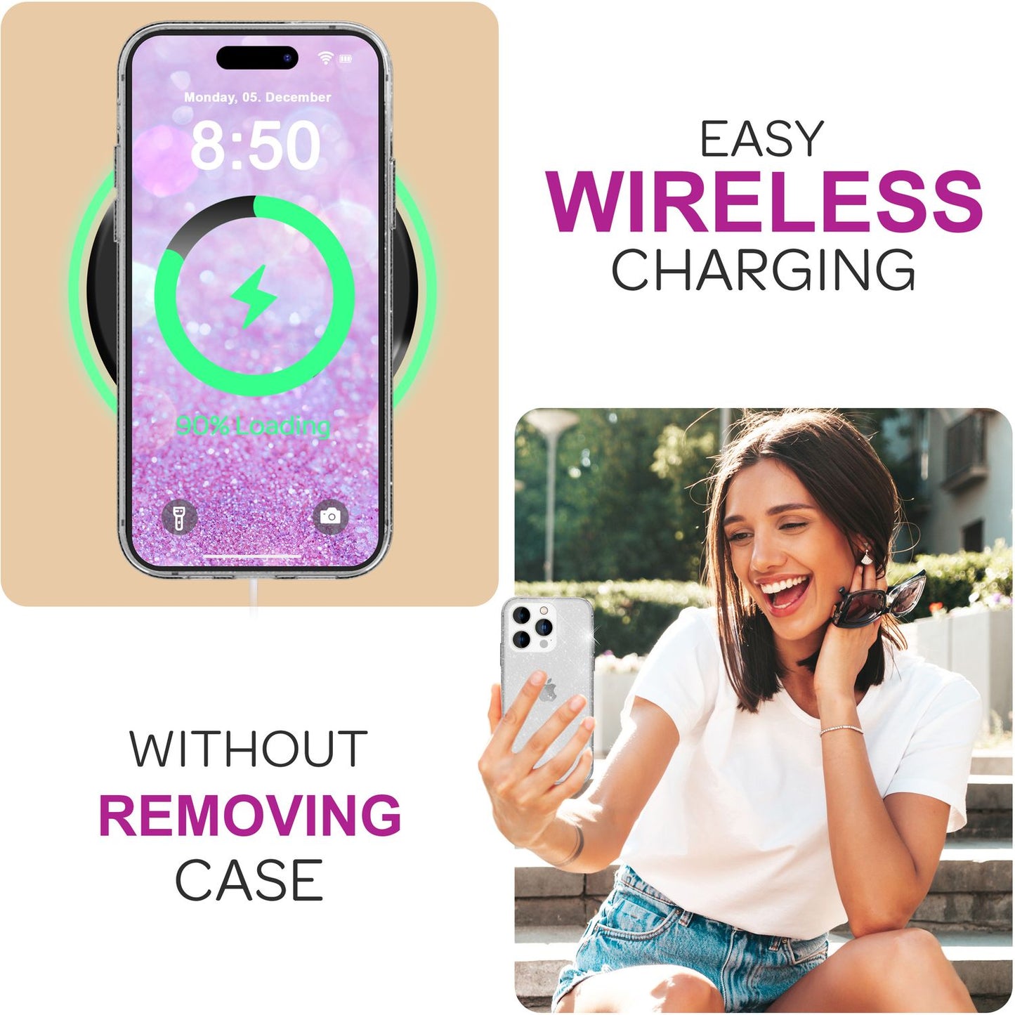 NALIA Glitzerhülle für iPhone 16 Pro Max – Funkelndes Silikon Case – DAZZLIN (Transparent & Stoßfest) – Marke aus Berlin