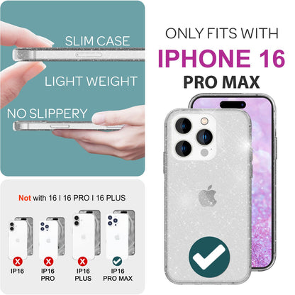 NALIA Glitzerhülle für iPhone 16 Pro Max – Funkelndes Silikon Case – DAZZLIN (Transparent & Stoßfest) – Marke aus Berlin