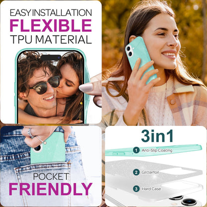 NALIA Glitzerhülle für iPhone 16 – Funkelnder Glitzer-Look & Grip – SHINEPOP (Silikon Case) – Marke aus Berlin