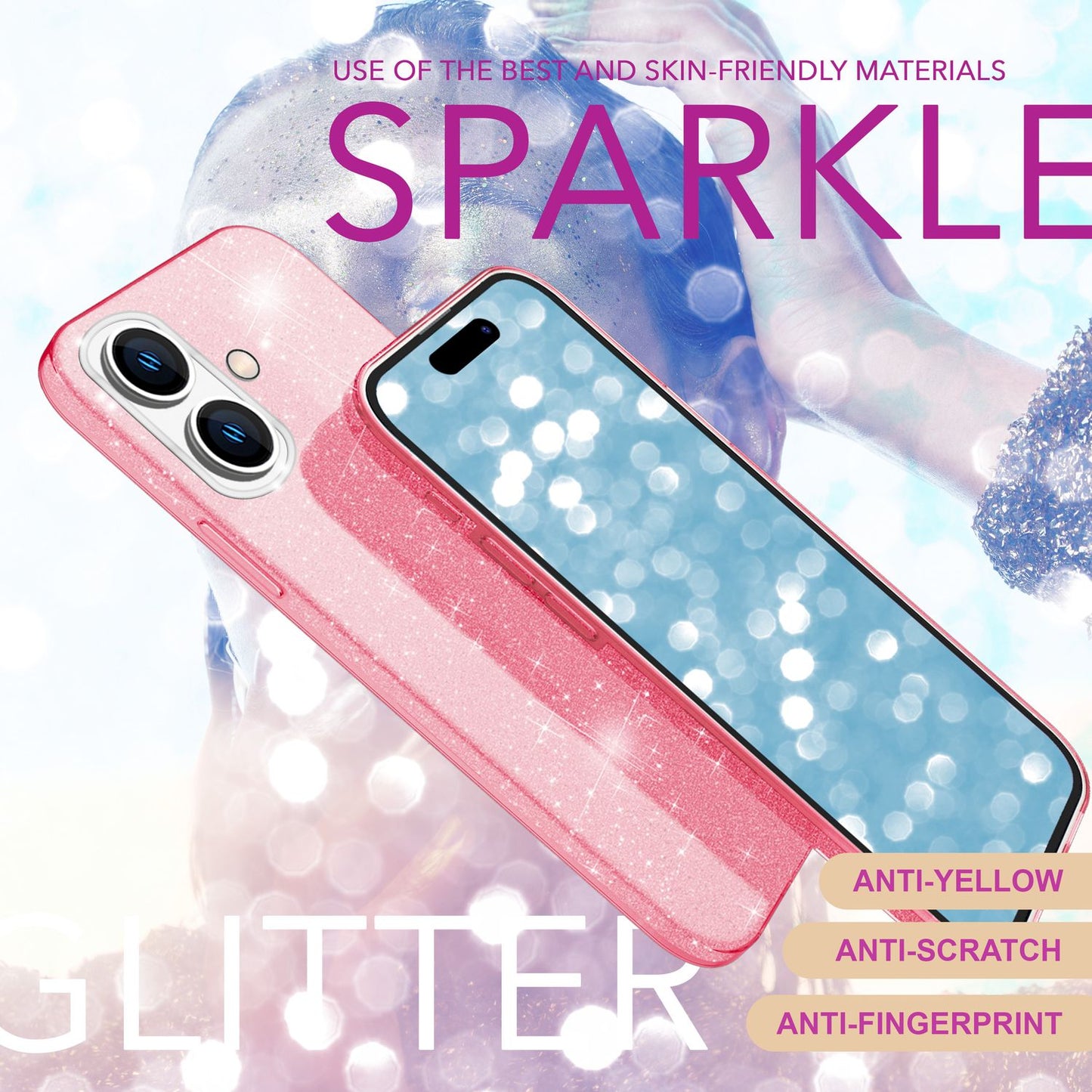 NALIA Glitzerhülle für iPhone 16 – Funkelnder Glitzer-Look & Grip – SHINEPOP (Silikon Case) – Marke aus Berlin