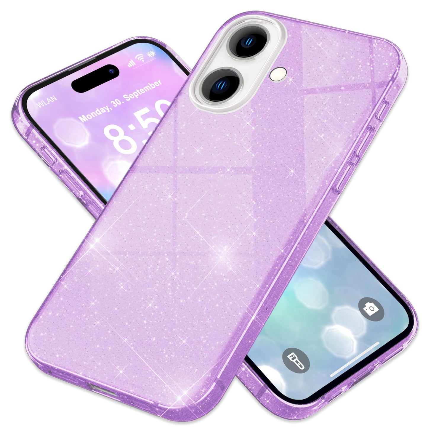 NALIA Glitzerhülle für iPhone 16 – Funkelnder Glitzer-Look & Grip – SHINEPOP (Silikon Case) – Marke aus Berlin