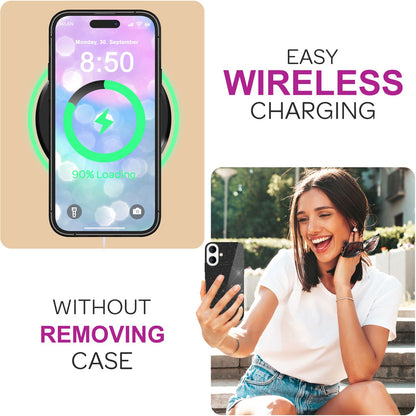 NALIA Glitzerhülle für iPhone 16 – Funkelnder Glitzer-Look & Grip – SHINEPOP (Silikon Case) – Marke aus Berlin