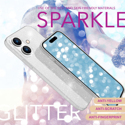 NALIA Glitzerhülle für iPhone 16 – Funkelnder Glitzer-Look & Grip – SHINEPOP (Silikon Case) – Marke aus Berlin