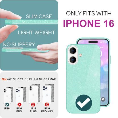 NALIA Glitzerhülle für iPhone 16 – Funkelnder Glitzer-Look & Grip – SHINEPOP (Silikon Case) – Marke aus Berlin