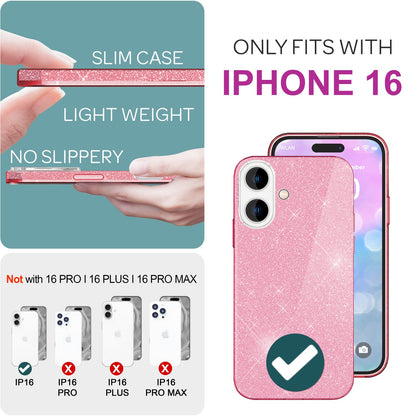 NALIA Glitzerhülle für iPhone 16 – Funkelnder Glitzer-Look & Grip – SHINEPOP (Silikon Case) – Marke aus Berlin