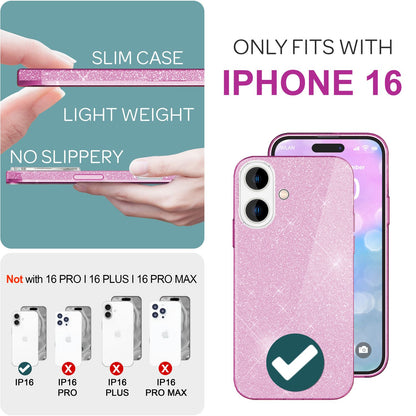 NALIA Glitzerhülle für iPhone 16 – Funkelnder Glitzer-Look & Grip – SHINEPOP (Silikon Case) – Marke aus Berlin
