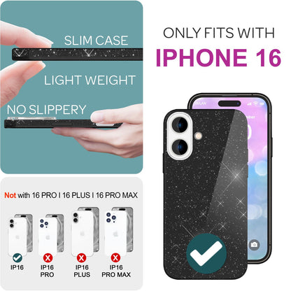 NALIA Glitzerhülle für iPhone 16 – Funkelnder Glitzer-Look & Grip – SHINEPOP (Silikon Case) – Marke aus Berlin