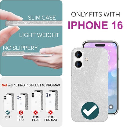 NALIA Glitzerhülle für iPhone 16 – Funkelnder Glitzer-Look & Grip – SHINEPOP (Silikon Case) – Marke aus Berlin