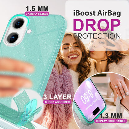 NALIA Glitzerhülle für iPhone 16 Plus – Funkelnder Glitzer-Look & Grip – SHINEPOP (Silikon Case) – Marke aus Berlin