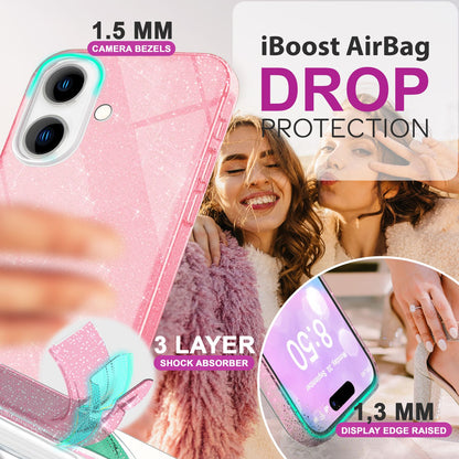 NALIA Glitzerhülle für iPhone 16 Plus – Funkelnder Glitzer-Look & Grip – SHINEPOP (Silikon Case) – Marke aus Berlin