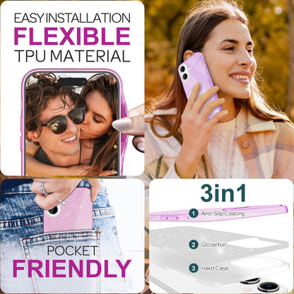 NALIA Glitzerhülle für iPhone 16 Plus – Funkelnder Glitzer-Look & Grip – SHINEPOP (Silikon Case) – Marke aus Berlin