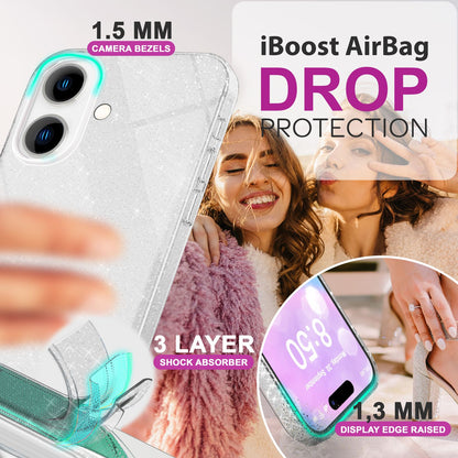 NALIA Glitzerhülle für iPhone 16 Plus – Funkelnder Glitzer-Look & Grip – SHINEPOP (Silikon Case) – Marke aus Berlin