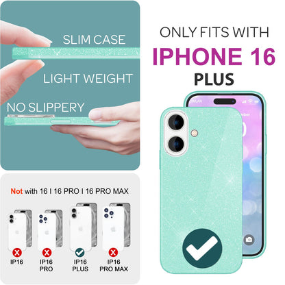 NALIA Glitzerhülle für iPhone 16 Plus – Funkelnder Glitzer-Look & Grip – SHINEPOP (Silikon Case) – Marke aus Berlin