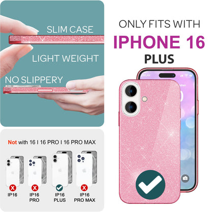 NALIA Glitzerhülle für iPhone 16 Plus – Funkelnder Glitzer-Look & Grip – SHINEPOP (Silikon Case) – Marke aus Berlin