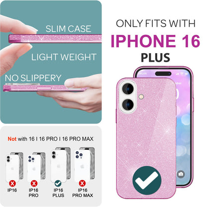 NALIA Glitzerhülle für iPhone 16 Plus – Funkelnder Glitzer-Look & Grip – SHINEPOP (Silikon Case) – Marke aus Berlin