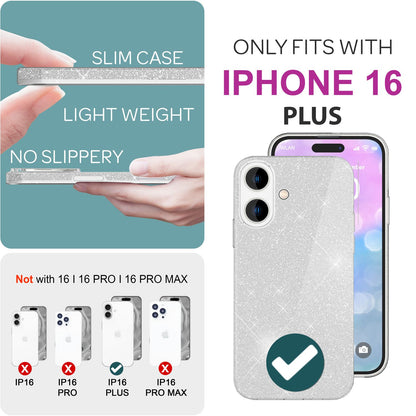 NALIA Glitzerhülle für iPhone 16 Plus – Funkelnder Glitzer-Look & Grip – SHINEPOP (Silikon Case) – Marke aus Berlin