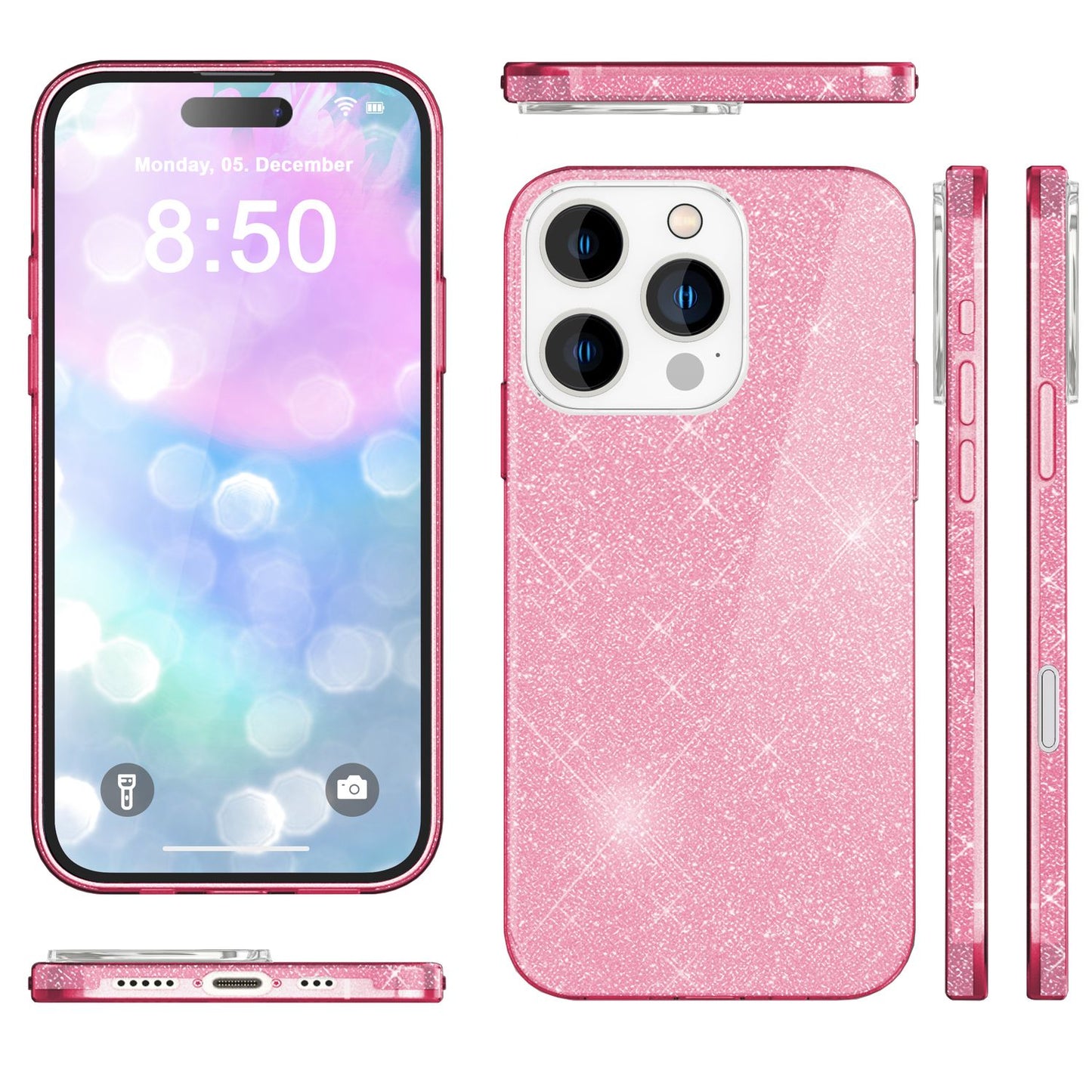 NALIA Glitzerhülle für iPhone 16 Pro – Funkelnder Glitzer-Look & Grip – SHINEPOP (Silikon Case) – Marke aus Berlin