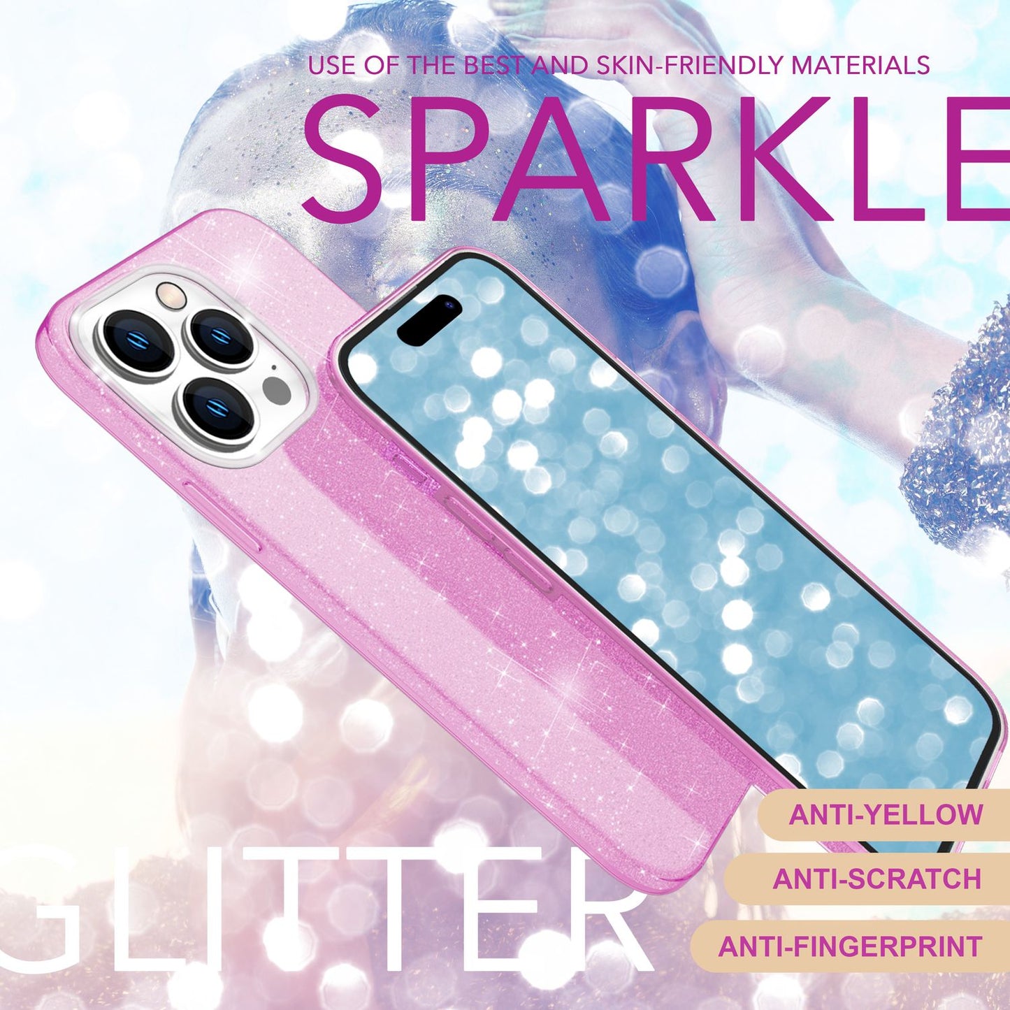 NALIA Glitzerhülle für iPhone 16 Pro – Funkelnder Glitzer-Look & Grip – SHINEPOP (Silikon Case) – Marke aus Berlin
