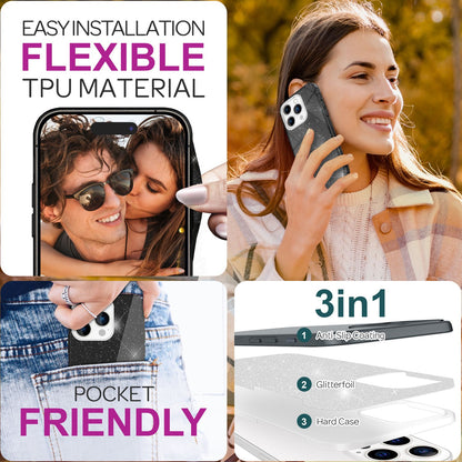 NALIA Glitzerhülle für iPhone 16 Pro – Funkelnder Glitzer-Look & Grip – SHINEPOP (Silikon Case) – Marke aus Berlin