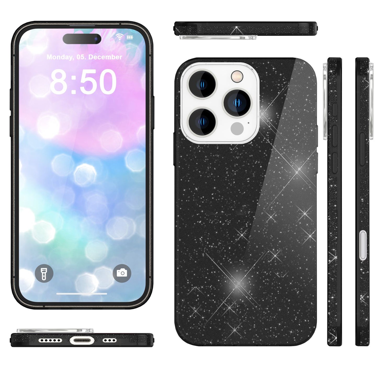 NALIA Glitzerhülle für iPhone 16 Pro – Funkelnder Glitzer-Look & Grip – SHINEPOP (Silikon Case) – Marke aus Berlin
