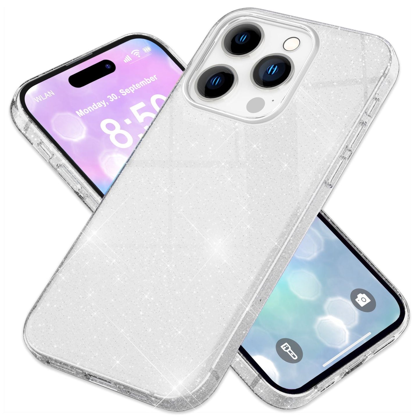 NALIA Glitzerhülle für iPhone 16 Pro – Funkelnder Glitzer-Look & Grip – SHINEPOP (Silikon Case) – Marke aus Berlin