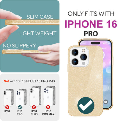NALIA Glitzerhülle für iPhone 16 Pro – Funkelnder Glitzer-Look & Grip – SHINEPOP (Silikon Case) – Marke aus Berlin