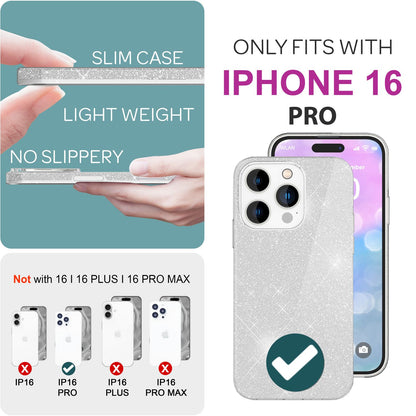 NALIA Glitzerhülle für iPhone 16 Pro – Funkelnder Glitzer-Look & Grip – SHINEPOP (Silikon Case) – Marke aus Berlin