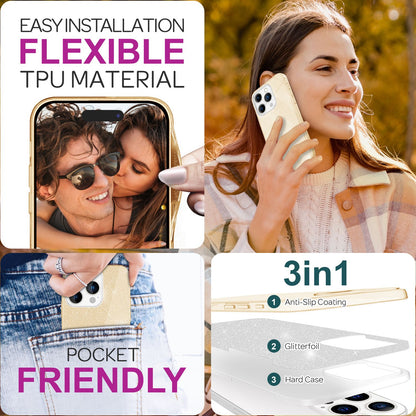NALIA Glitzerhülle für iPhone 16 Pro Max – Funkelnder Glitzer-Look & Grip – SHINEPOP (Silikon Case) – Marke aus Berlin