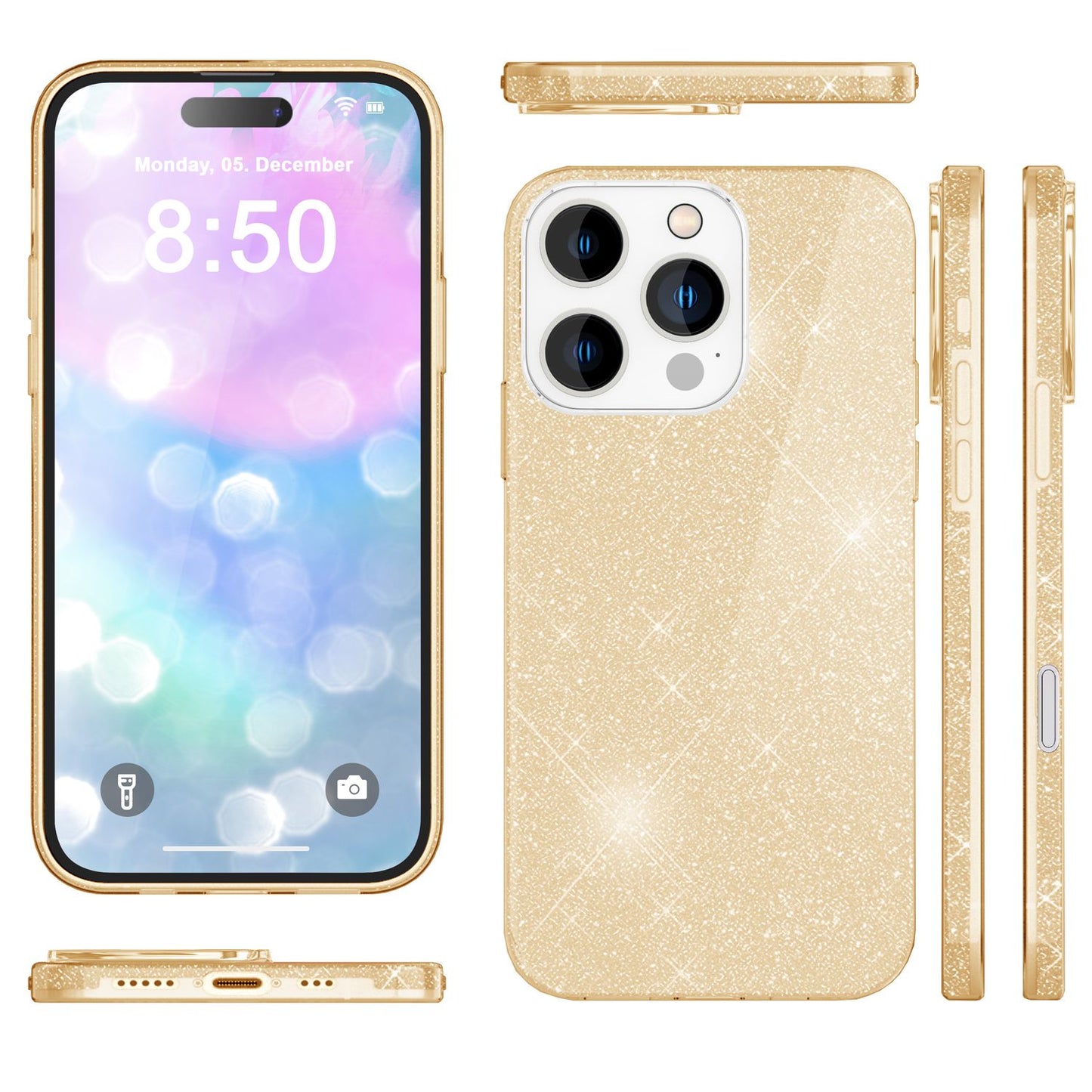 NALIA Glitzerhülle für iPhone 16 Pro Max – Funkelnder Glitzer-Look & Grip – SHINEPOP (Silikon Case) – Marke aus Berlin