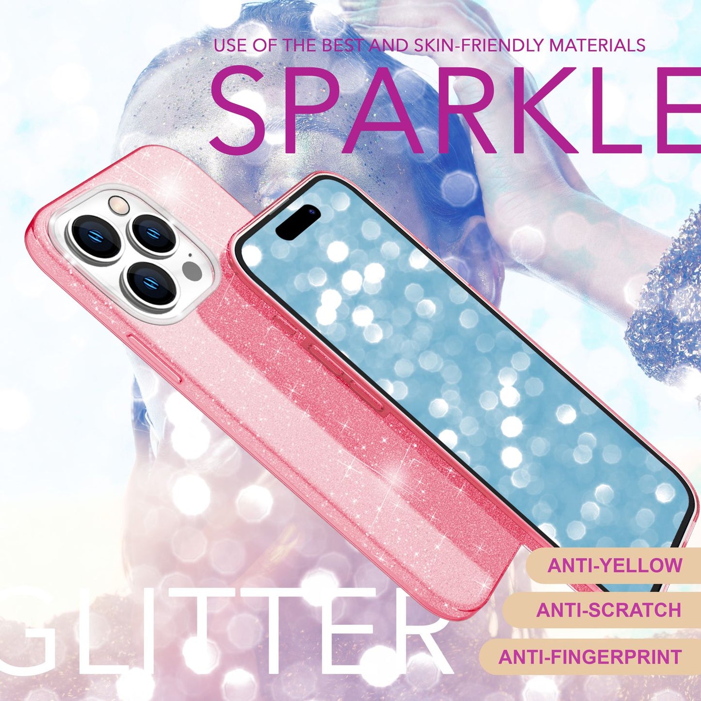 NALIA Glitzerhülle für iPhone 16 Pro Max – Funkelnder Glitzer-Look & Grip – SHINEPOP (Silikon Case) – Marke aus Berlin