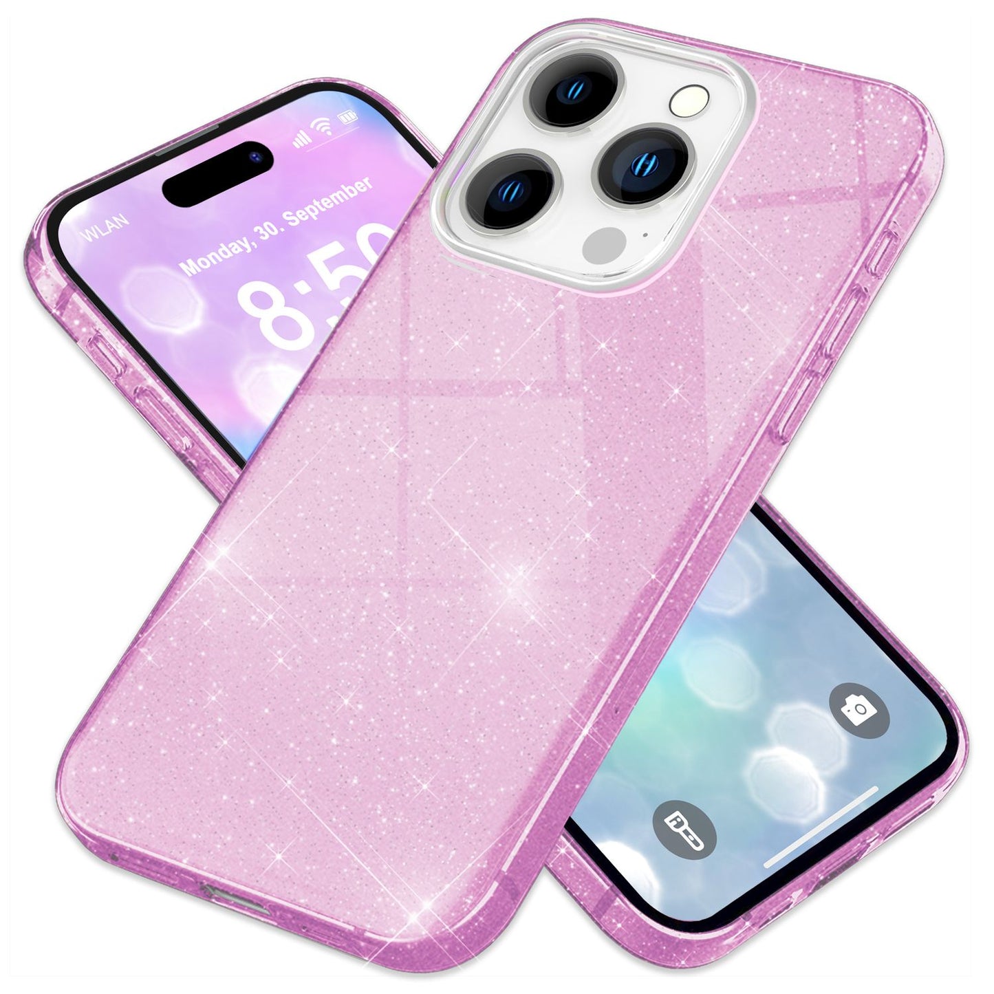 NALIA Glitzerhülle für iPhone 16 Pro Max – Funkelnder Glitzer-Look & Grip – SHINEPOP (Silikon Case) – Marke aus Berlin