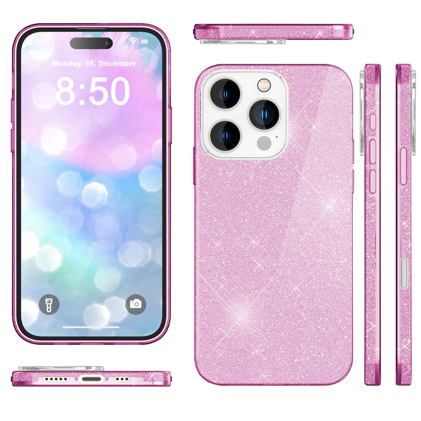 NALIA Glitzerhülle für iPhone 16 Pro Max – Funkelnder Glitzer-Look & Grip – SHINEPOP (Silikon Case) – Marke aus Berlin