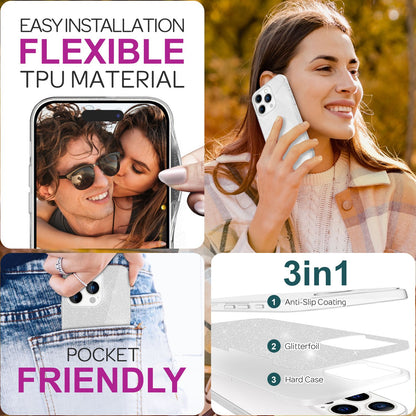 NALIA Glitzerhülle für iPhone 16 Pro Max – Funkelnder Glitzer-Look & Grip – SHINEPOP (Silikon Case) – Marke aus Berlin