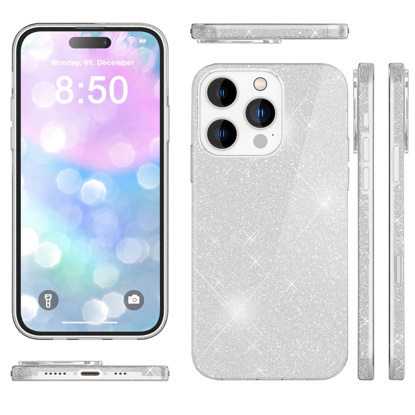 NALIA Glitzerhülle für iPhone 16 Pro Max – Funkelnder Glitzer-Look & Grip – SHINEPOP (Silikon Case) – Marke aus Berlin