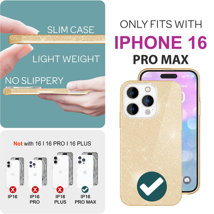 NALIA Glitzerhülle für iPhone 16 Pro Max – Funkelnder Glitzer-Look & Grip – SHINEPOP (Silikon Case) – Marke aus Berlin