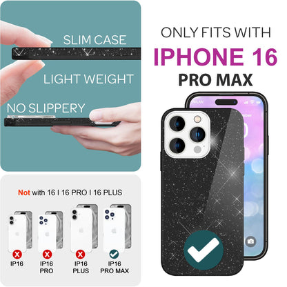 NALIA Glitzerhülle für iPhone 16 Pro Max – Funkelnder Glitzer-Look & Grip – SHINEPOP (Silikon Case) – Marke aus Berlin