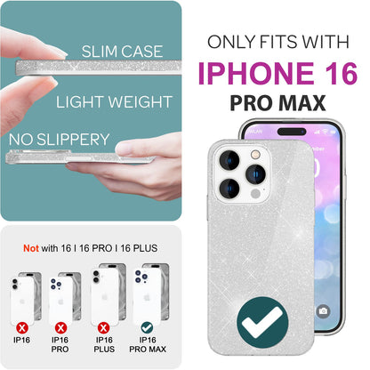 NALIA Glitzerhülle für iPhone 16 Pro Max – Funkelnder Glitzer-Look & Grip – SHINEPOP (Silikon Case) – Marke aus Berlin