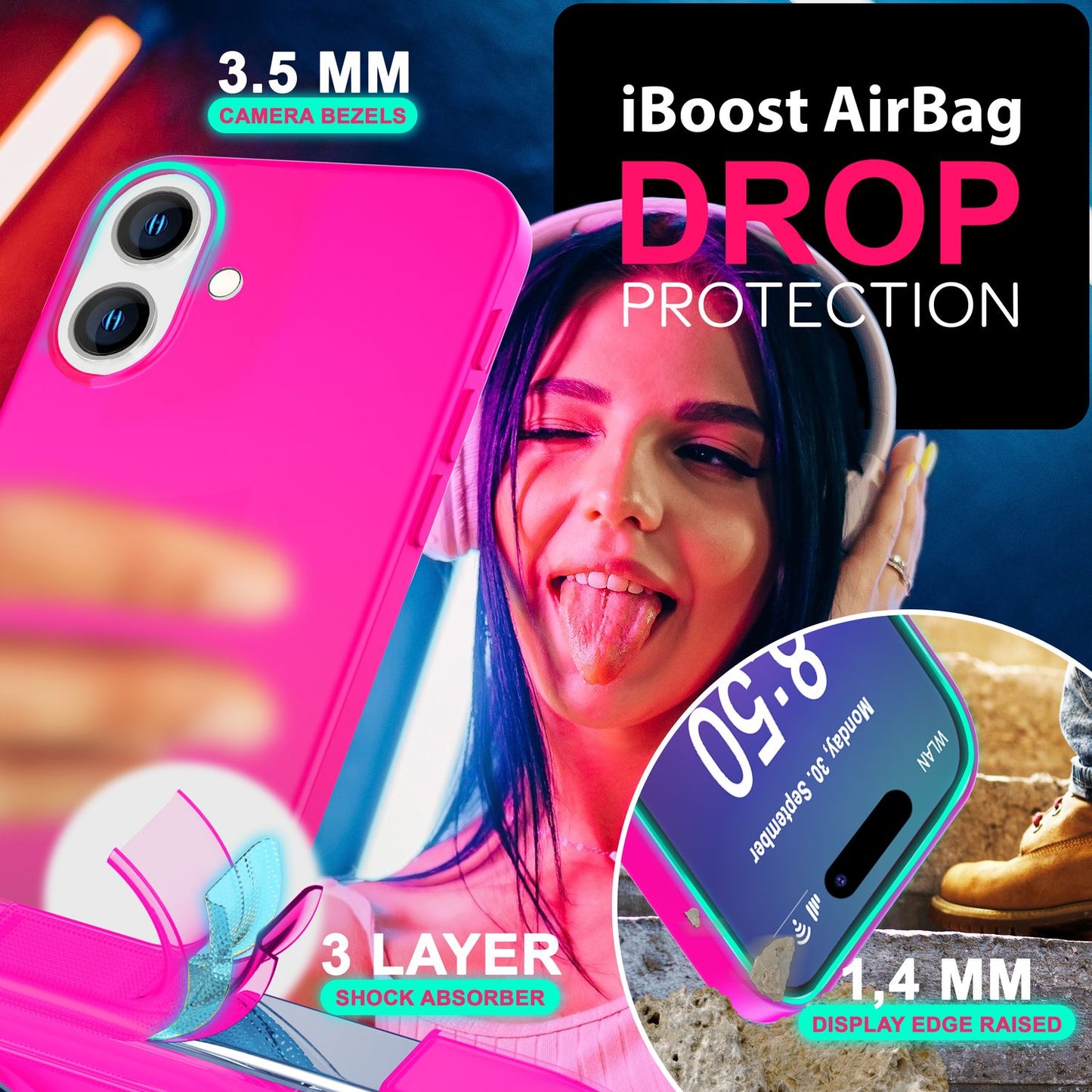 NALIA Neon Silikonhülle für iPhone 16 – Soft-Touch & Signal-Neon – NEONSHOCK (Matte Schutzhülle) – Marke aus Berlin