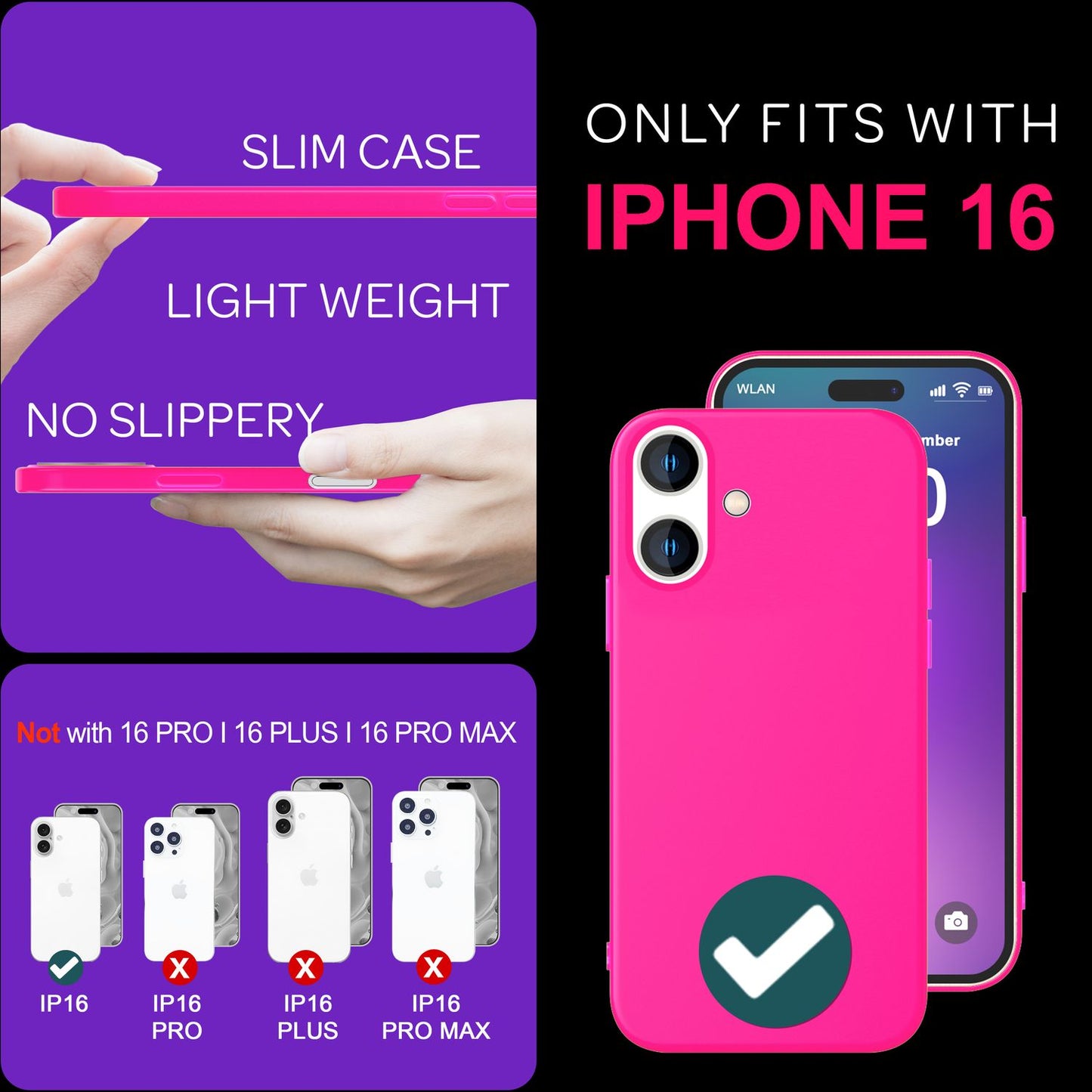 NALIA Neon Silikonhülle für iPhone 16 – Soft-Touch & Signal-Neon – NEONSHOCK (Matte Schutzhülle) – Marke aus Berlin