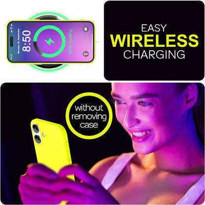 NALIA Neon Silikonhülle für iPhone 16 Plus – Soft-Touch & Signal-Neon – NEONSHOCK (Matte Schutzhülle) – Marke aus Berlin